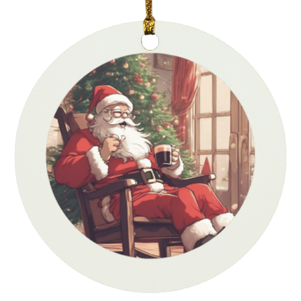 Santa's Coffee Break Circle Ornament