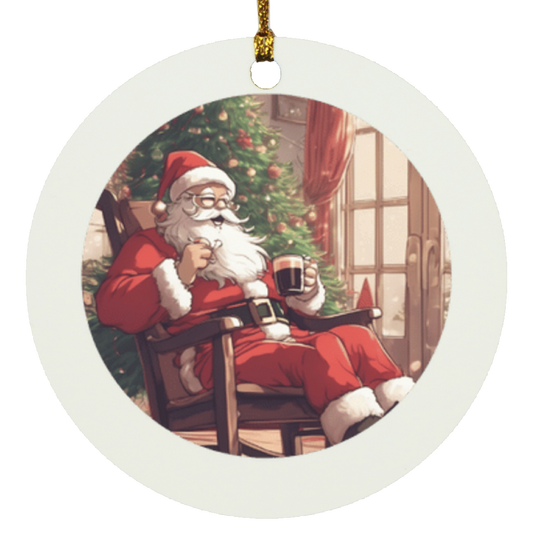 Santa's Coffee Break Circle Ornament