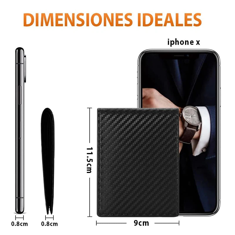 Slim Minimalist Tri-Fold Wallet Carbon Fiber RFID Blocking Men's  Wallet