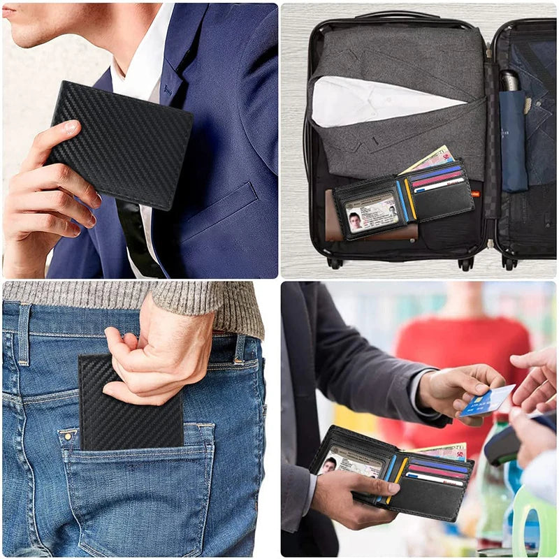 Slim Minimalist Tri-Fold Wallet Carbon Fiber RFID Blocking Men's  Wallet