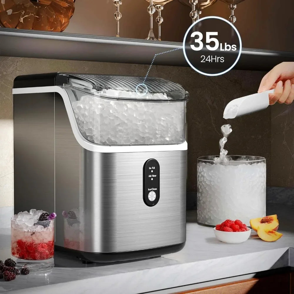 Ice Maker with Sonic Ice and 35lbs/Day, Self Cleaning and Scoop & Basket, Ice Machine